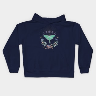 Luna Moon Moth with Flowers Kids Hoodie